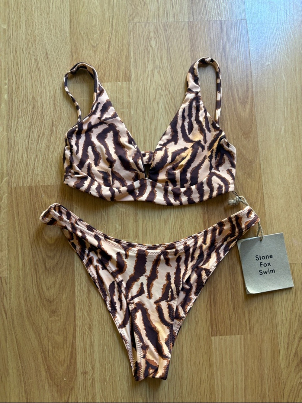 Stone Fox Swim Brown & Tan Tiger-Print Bikini Set le tigre tigress animal XS s